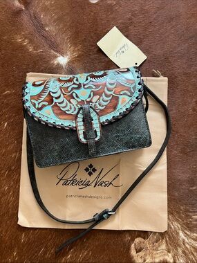 PATRICIA NASH LANZA Tooled Turquoise Leather Crossbody Bag